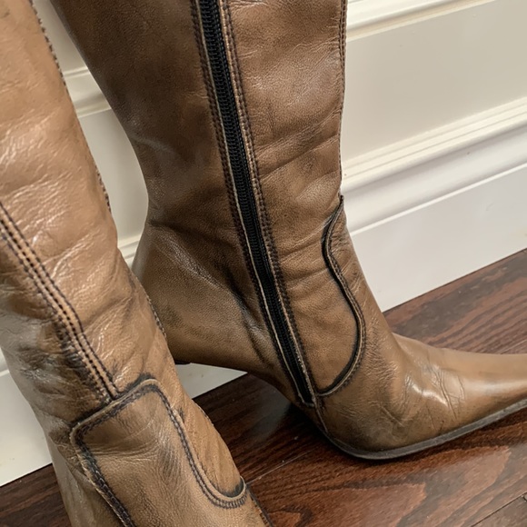 Rustic Brown tall leather knee length boot (sole made in Italy) - Picture 2 of 6